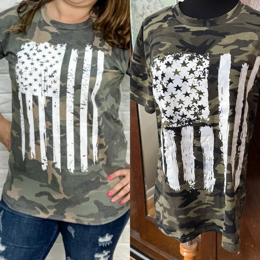 Distressed American Flag Graphic Camo Tee